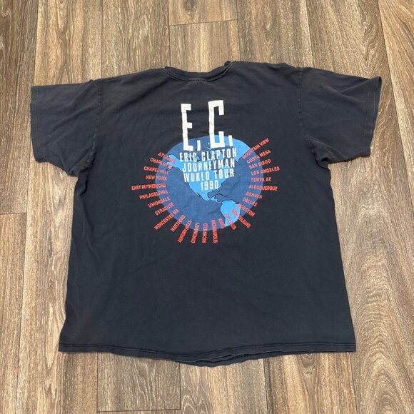 VTG Eric Clapton Journeyman World Tour 1990 Shirt Men's XL Black Faded 90s Hanes - Picture 3 of 7